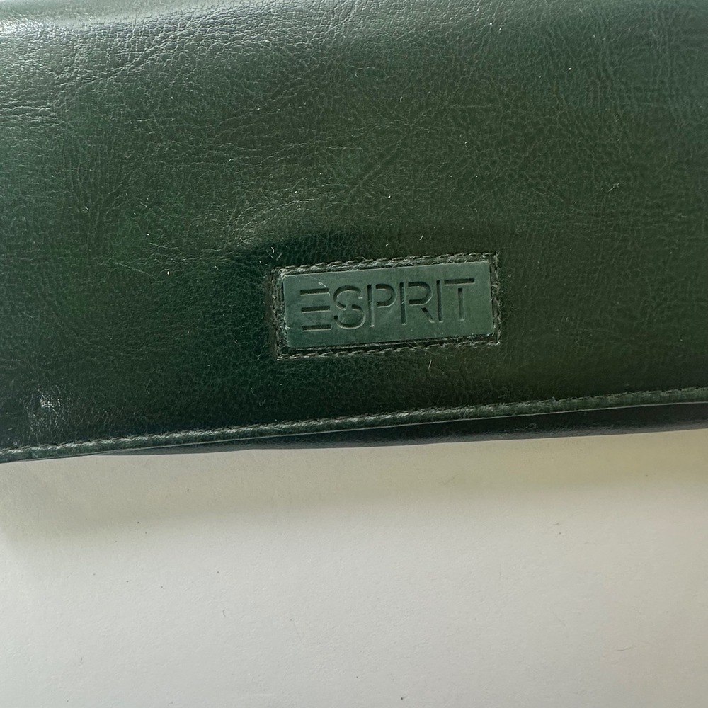 Vintage Esprit Forest Green Faux Leather Trifold Clutch Wallet with ID Window